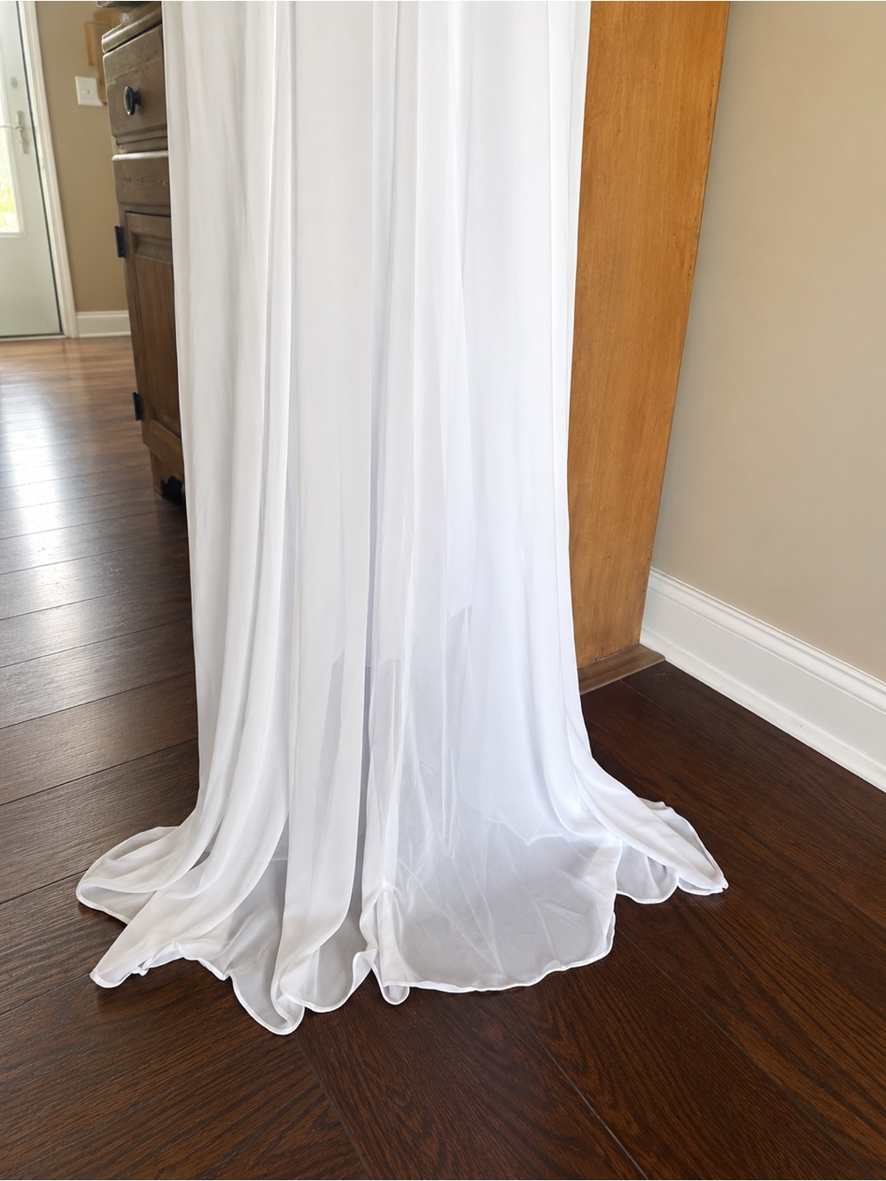 White Chiffon Empire Waist Wedding Dress with Wide Straps with Corset Back - Picture 4 of 7